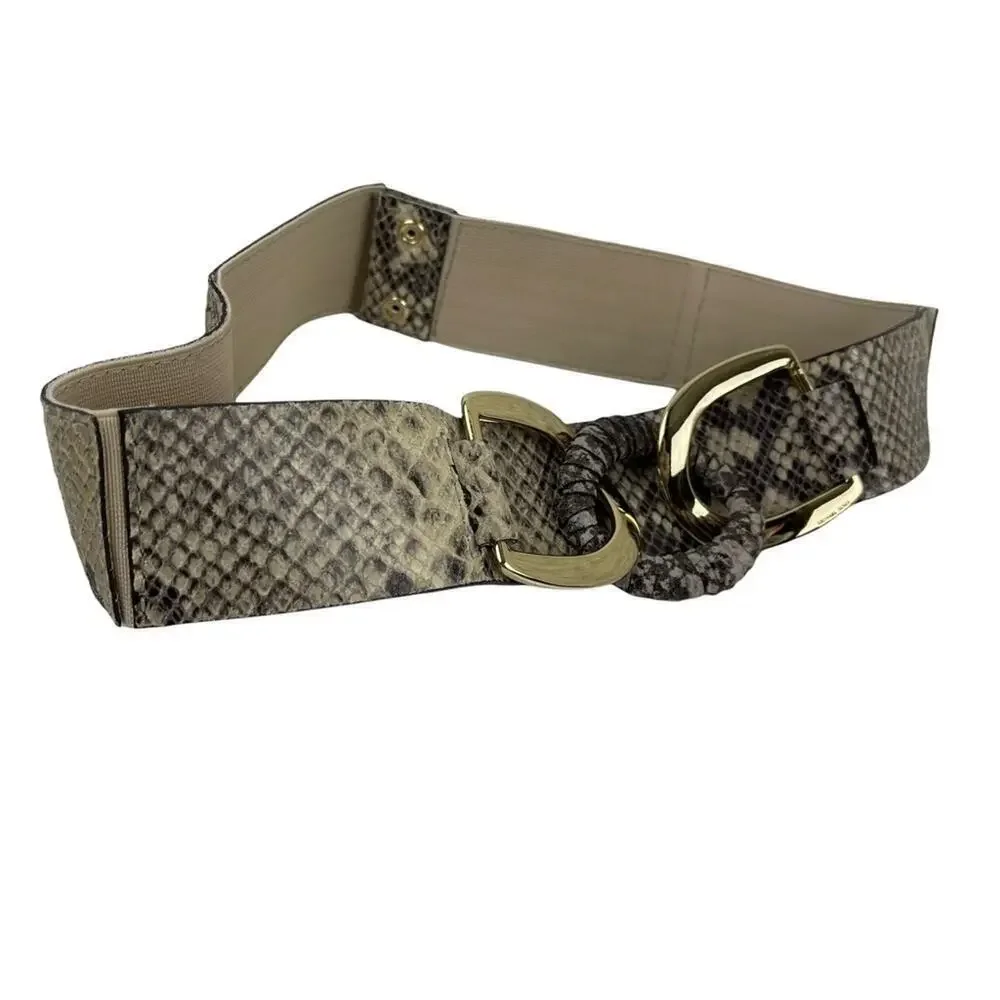 Michael Kors Snake Embossed Genuine Leather Belt Tan Gold Size M/L Style 555115